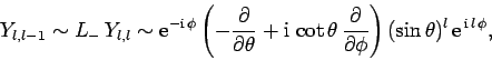 \begin{displaymath}
Y_{l,l-1} \sim L_- Y_{l,l} \sim {\rm e}^{-{\rm i} \phi}\le...
...tial\phi}\right) (\sin\theta)^l {\rm e}^{ {\rm i} l \phi},
\end{displaymath}