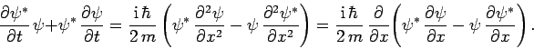 \begin{displaymath}
\frac{\partial\psi^\ast}{\partial t} \psi+ \psi^{\ast} \f...
...artial x} - \psi \frac{\partial\psi^\ast}{\partial x}\right).
\end{displaymath}